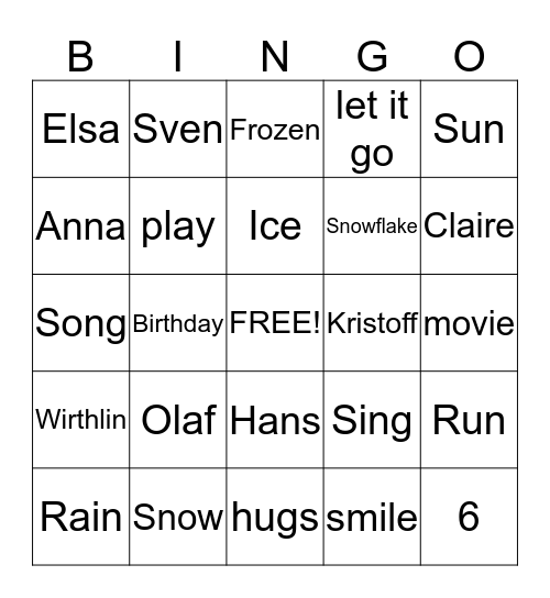 Frozen Bingo Card