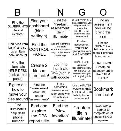 Illuminate 101 Bingo! Bingo Card