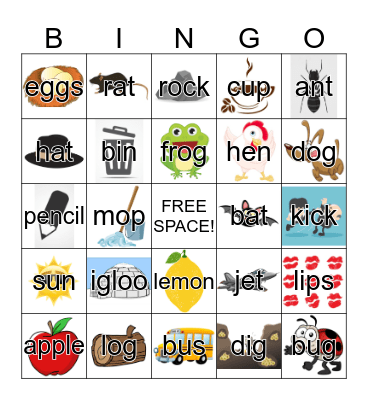 Short Vowel Sounds Bingo Card
