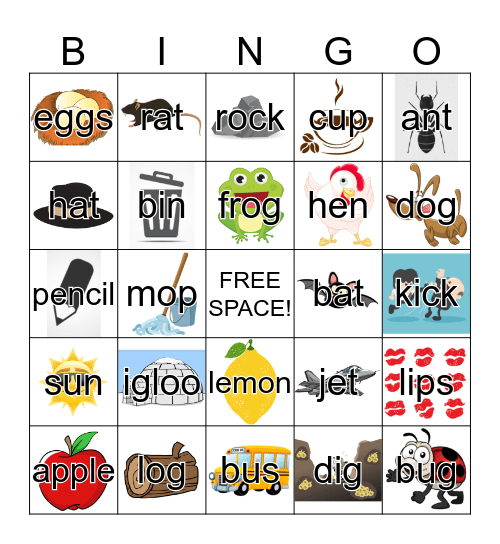 Short Vowel Sounds Bingo Card