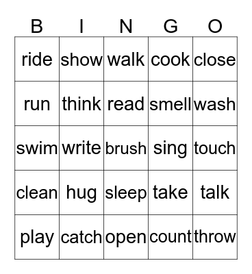 Actions 2 Bingo Card
