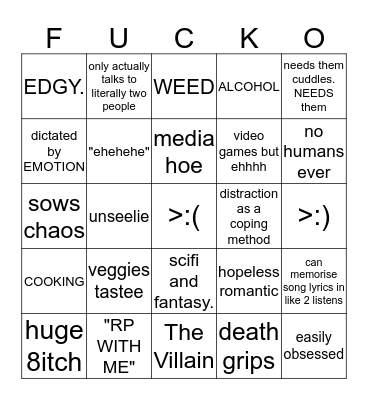 uuuuuuuugh Bingo Card