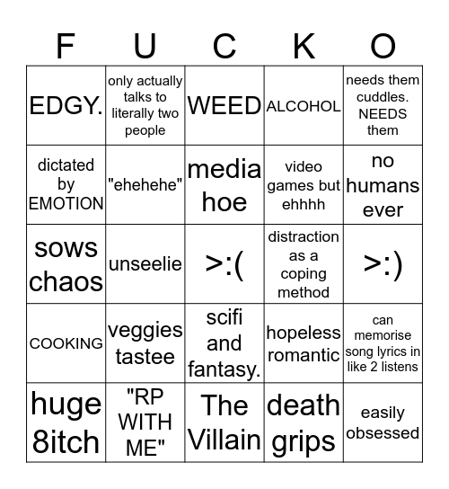 uuuuuuuugh Bingo Card