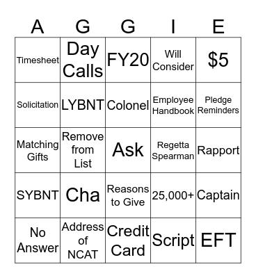 Aggie Bingo Card