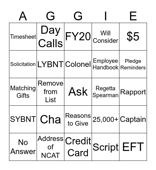 Aggie Bingo Card