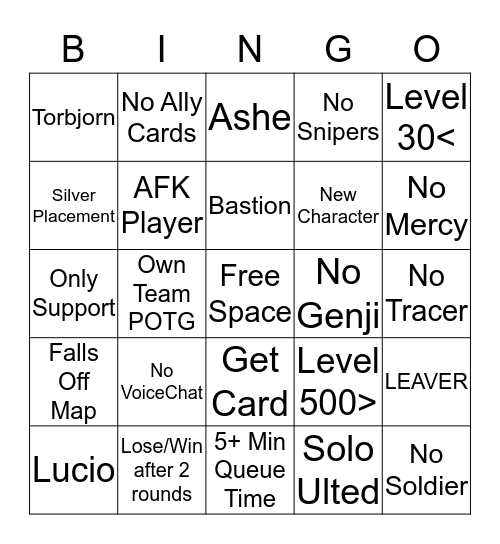 Overwatch Competitive Bingo Card