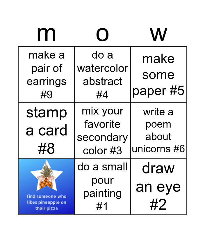 MOW ART Bingo Card