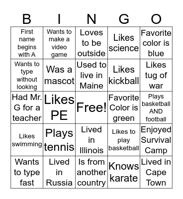 Get To Know You Bingo Period 2 Bingo Card