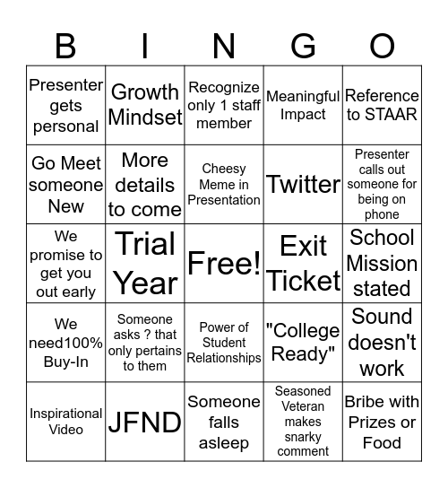 The Staff Meeting Bingo Card