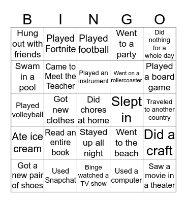 Summer Bingo Card