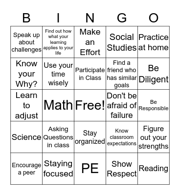 School Success Bingo Card