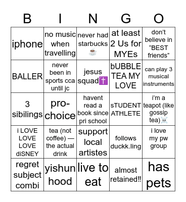 iM OUT Bingo Card