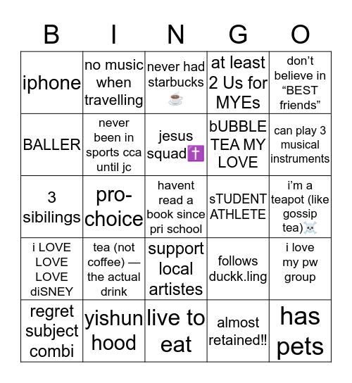 iM OUT Bingo Card