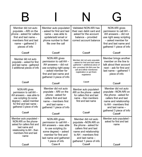 Further Bingo Card