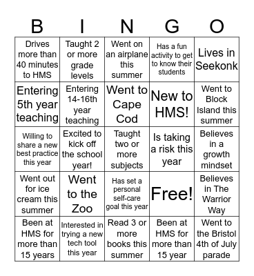 First Week Fun! Bingo Card