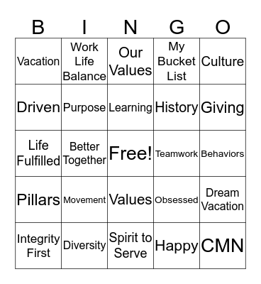 Life Fulfilled Bingo Card