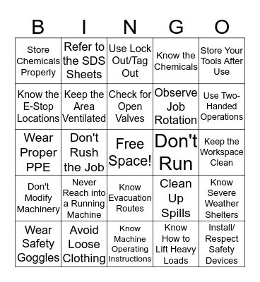 Henkel Safety Day 2019 Bingo Card