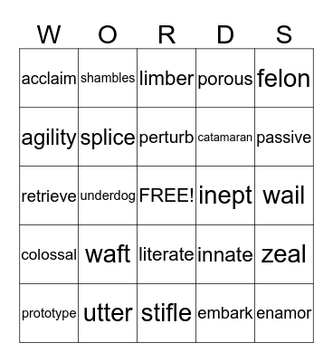 Word of the Day Review: The First 30! Bingo Card