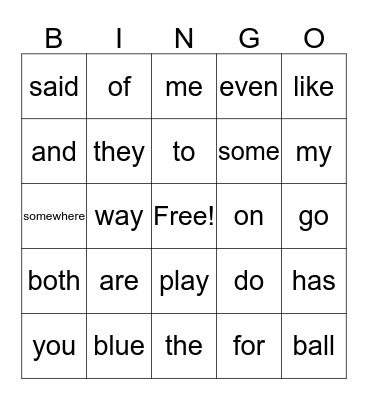 Sight Words Bingo! Bingo Card