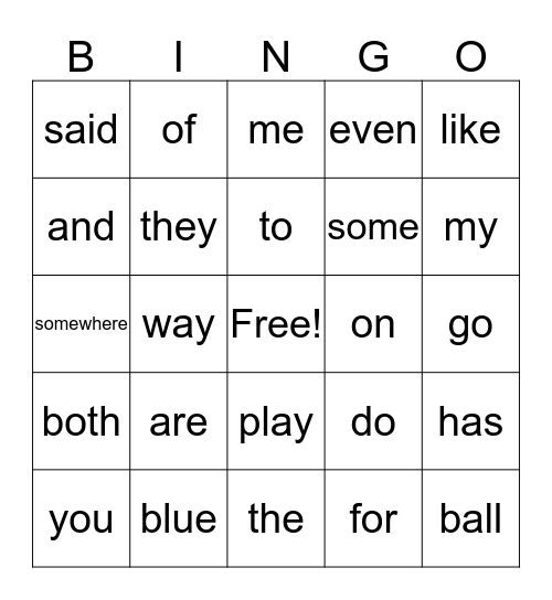 Sight Words Bingo! Bingo Card