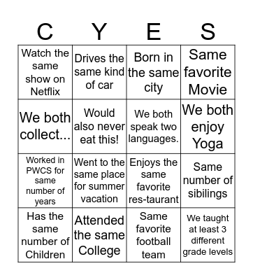 CYES Bingo! Bingo Card