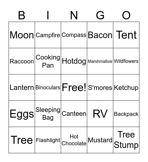 Camping Bingo Card