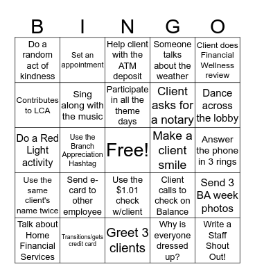 KeyBank Bingo Card