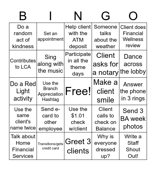 KeyBank Bingo Card