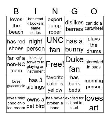 Get-to-Know-You Bingo! Bingo Card