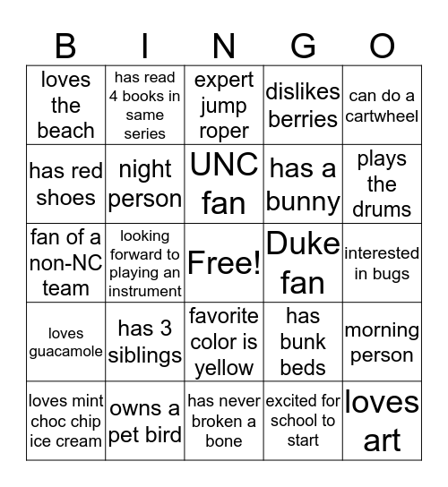 Get-to-Know-You Bingo! Bingo Card