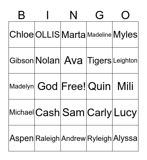 Richardson Bingo Card
