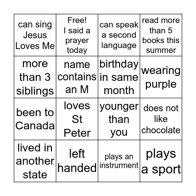 St Peter Kickoff  Bingo Card