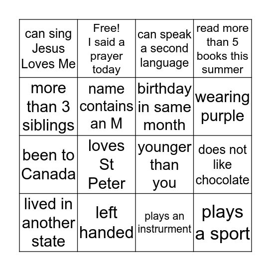 St Peter Kickoff  Bingo Card