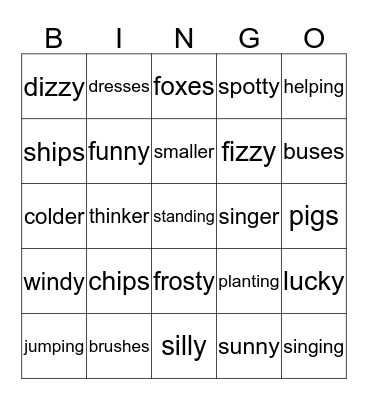 Word Endings Bingo Card
