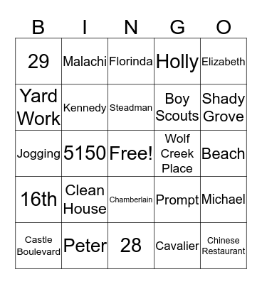 Mark & Anita Bingo Card