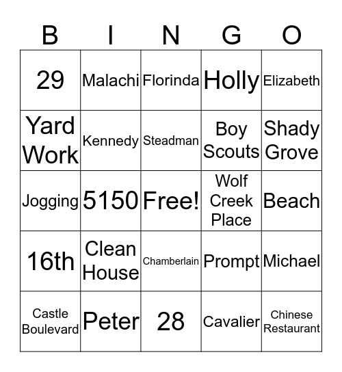 Mark & Anita Bingo Card