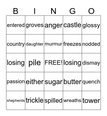 McGuffey 3 Sight Words Bingo Card