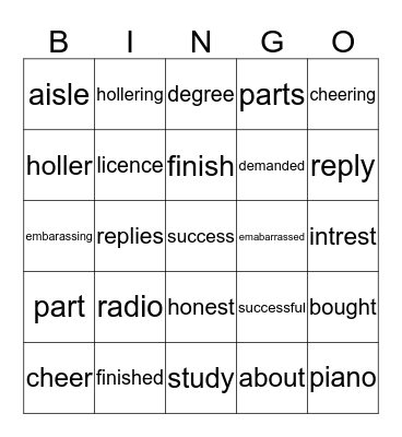 Jon's Words Bingo Card