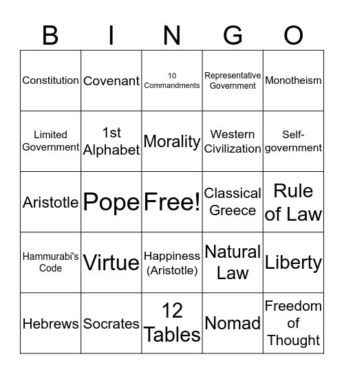 Unit I Bingo Card