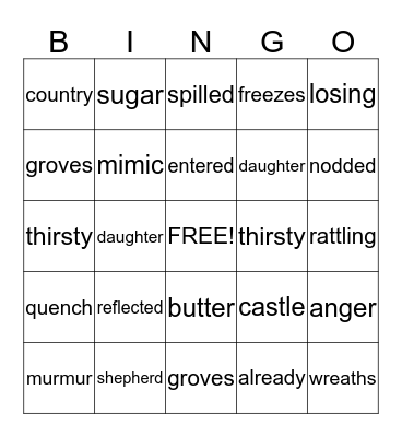 McGuffey 3 Sight Words Bingo Card