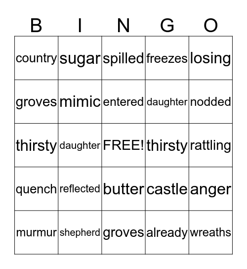 McGuffey 3 Sight Words Bingo Card
