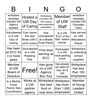 United Way ECC BINGO! Bingo Card