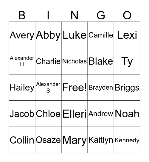 Ehrhardt Bingo Card