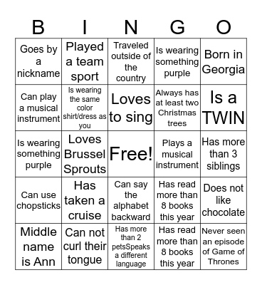 Getting to Know You Bingo Card