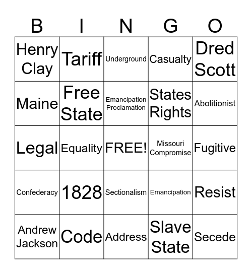The Nation Divided Bingo Card