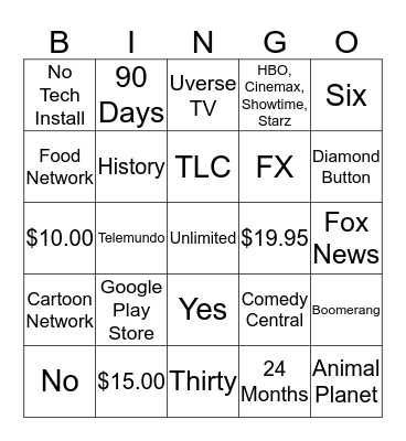 AT&T TV Product Knowledge Bingo Card
