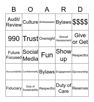 Good Governance Bingo Card