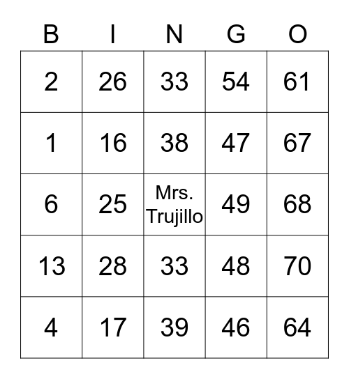 Bridal Bingo Card