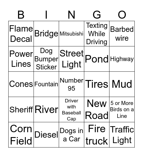 Road Trip Bingo!! Bingo Card