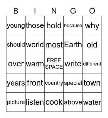 SIGHT WORD Bingo Card